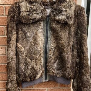 Vintage Dino Rocco Genuine Rabbit Fur Bomber Jacket L Korea Brown